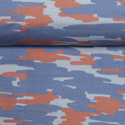 French Terry, Sweat Stoff, Sommersweat, Swafing Tinted Camouflage terrakotta-blau by Cherry Picking