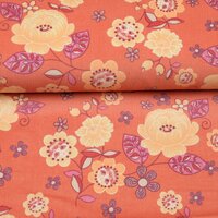 Cordstoff Baumwollstoff Feincord Babycord Blumen apricot