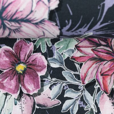 Jersey Stoff Blumen Aquarell, Swafing My Watercolor Garden schwarz