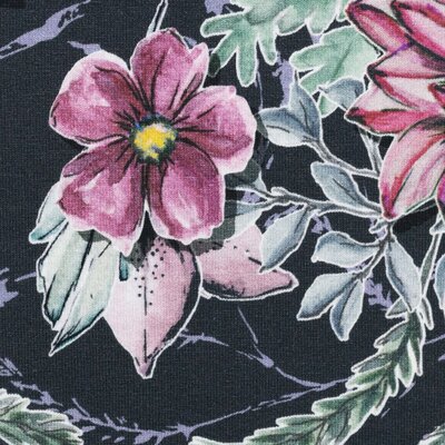 Jersey Stoff Blumen Aquarell, Swafing Watercolor schwarz - 1,5 m