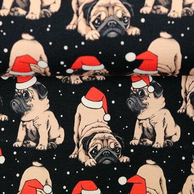 Weihnachtsstoff French Terry Mops, Sweat Weihnachten Hund