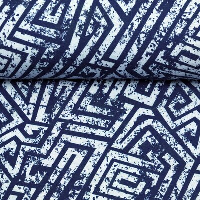 French Terry grafisch, Sweat Stoff Labyrinth Linien blau