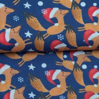 Weihnachtsstoff Waldtiere Baumwollstoff Fuchs blau
