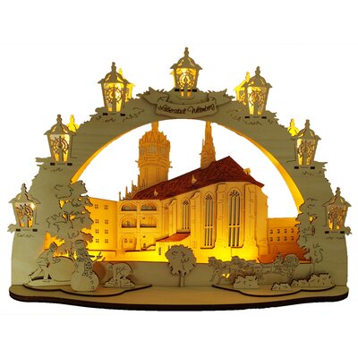 LED Schwibbogen Lutherstadt Wittenberg Schlosskirche, 3D Optik, Ost - Erzgebirge Holzkunst