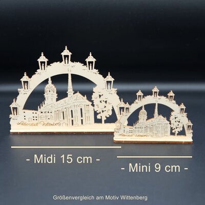 Midi Schwibbogen Wittenberg Schlosskirche,15 cm lang  Erzgebirge Holzkunst