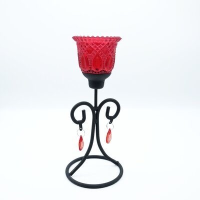 Kerzenstnder, Kerzenhalter, schwarz, Metall, Teelichthalter, rot