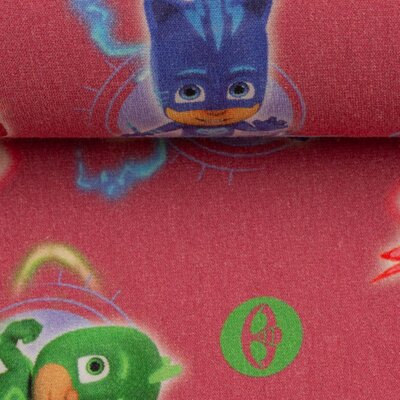 Lizenzstoff Swafing French Terry PJ Masks - Pyjamahelden, Catboy, Eulette, Gekko, beere